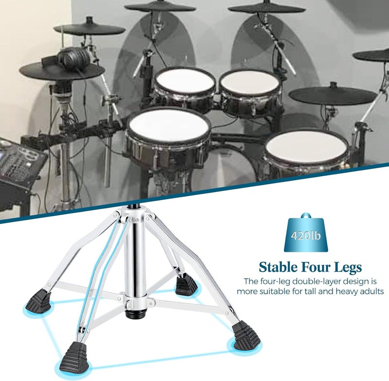 ROWell Drum Throne Hydraulic Drum Thrones with Backrest Height Adjustable Airlift Drummer Stool 4 Leg Heavy Duty Drums Seat with Thick Padded Drums Stool for Drummers,Guitar Players (Black) - Image 5